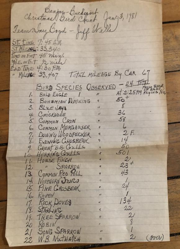 The list from the first Christmas Bird Count one of the authors (Jeff) participated in. Courtesy of Jeff Wells The list from the first Christmas Bird Count one of the authors (Jeff) participated in. Courtesy of Jeff Wells