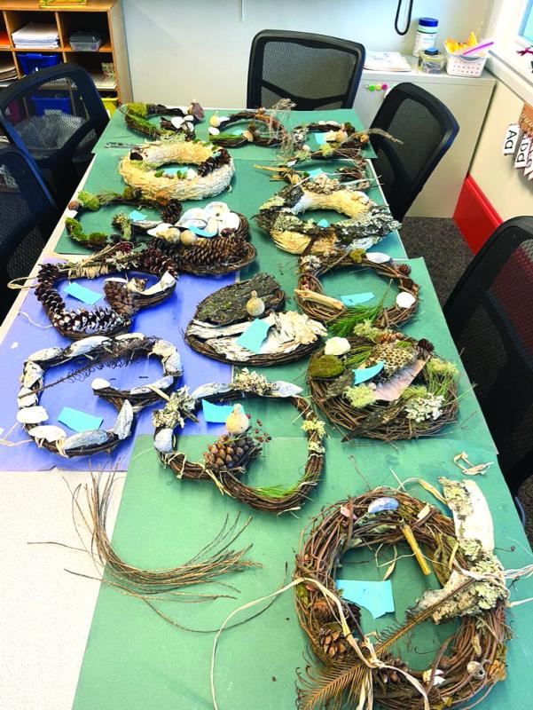 Some of the finished wreaths at SCS. Courtesy of Eileen Higgins Wreaths