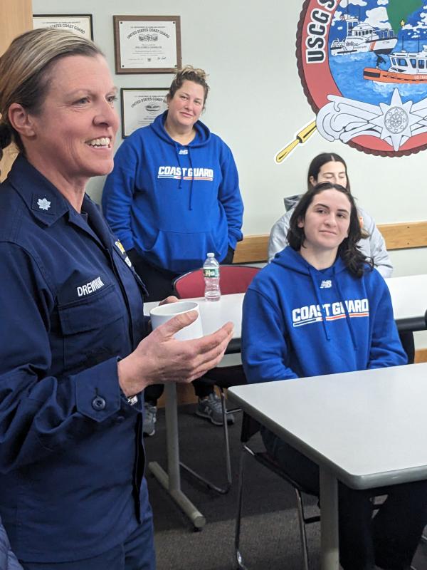 Sector Northern New England Deputy Secretary Commander Megan Drewniak addresses the team. CANDI JONETH/Boothbay Register CANDI JONETH/Boothbay Register