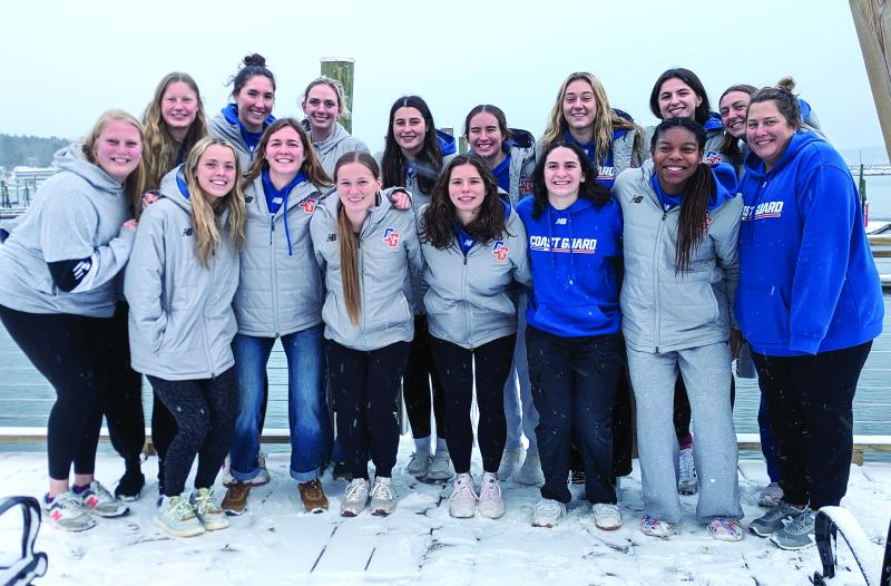 The Coast Guard Academy's women's basketball team, the Bears, at the footbridge. CANDI JONETH/Boothbay Register CANDI JONETH/Boothbay Register