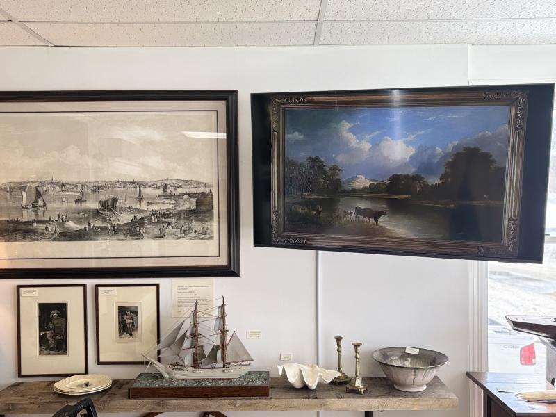 Items not in the gallery space are photographed to appear on the TV screen on the right. LISA KRISTOFF/Boothbay Register Items not in the gallery space are photographed to appear on the TV screen on the right. LISA KRISTOFF/Boothbay Register