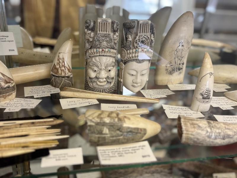 The scrimshaw case at East Boothbay Trading Co. (EBTC) The scrimshaw case at East Boothbay Trading Co. (EBTC)