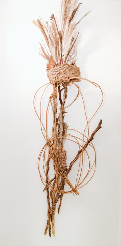 Sonja Weber Gilke - "Warrior" - mixed media, wood - 7' x 2'. Courtesy of the artist Sonja Weber Gilke - "Warrior" - mixed media, wood - 7' x 2'. Courtesy of the artist
