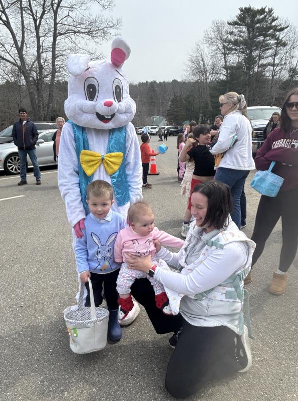 Ashton Rego's children Griffin and Hazel say hello to the Easter Bunny. LISA KRISTOFF/Boothbay Register LISA KRISTOFF/Boothbay Register