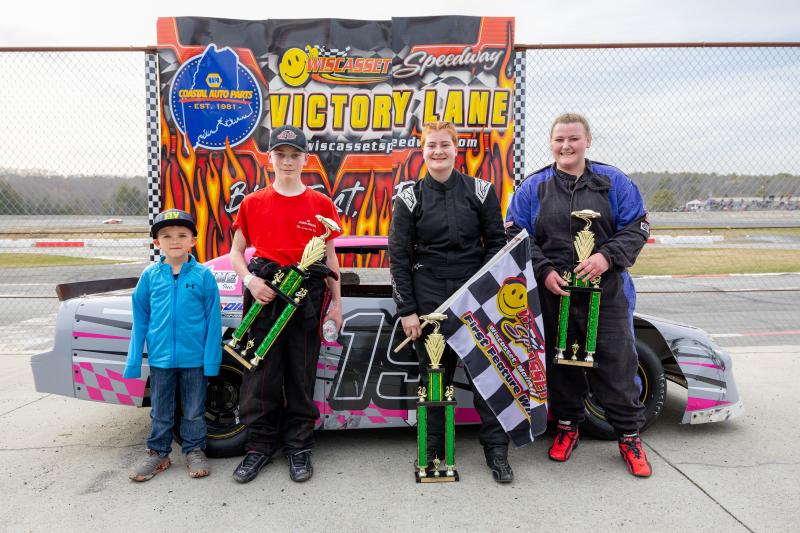 4 Cylinder Pro Victory Lane, from left: Jr. Official Karson Gervais, Jackson Moreside, Chassidy Shorty and Taylor Lane. Jasen Dickey Photography 4 Cylinder Pro Victory Lane, from left: Jr. Official Karson Gervais, Jackson Moreside, Chassidy Shorty and Taylor Lane. Jasen Dickey Photography