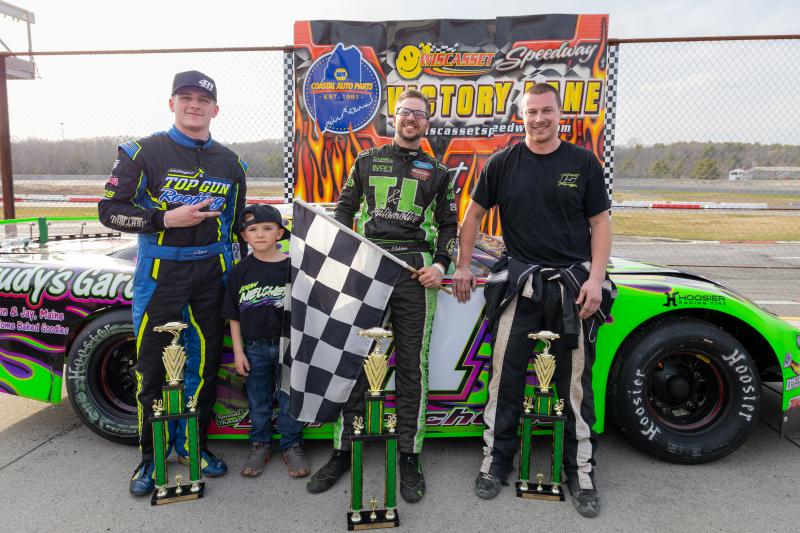 Pro Stocks Victory Lane, from left: Dan McKeage, Jr., Jr. Official Karson Gervais, Logan Melcher and Nick Hinkley. Jasen Dickey Photography Pro Stocks Victory Lane, from left: Dan McKeage, Jr., Jr. Official Karson Gervais, Logan Melcher and Nick Hinkley. Jasen Dickey Photography