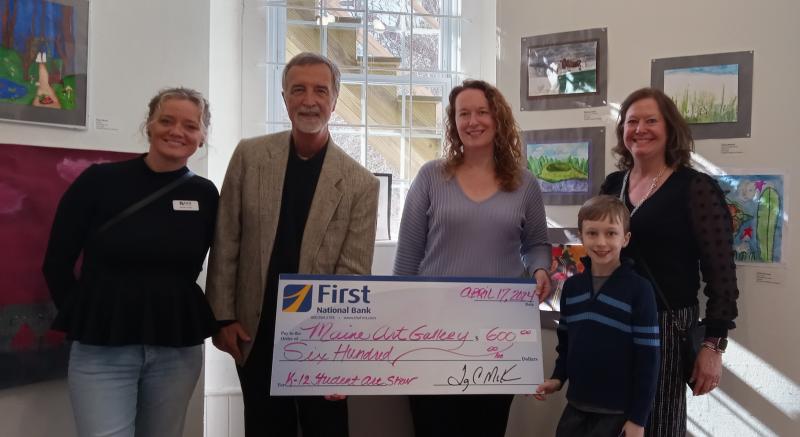 First National Bank in Wiscasset sponsored the MAG student show this year. Pictured from left are Alyssa Allen, FN Business Development; Richard Riese, MAG board president; Kimberly Averill, FN mortgage officer (mother of William Marshall); and Wiscasset FN Branch Manager Monique McCrae. Courtesy of Maine Art Gallery Courtesy of Maine Art Gallery