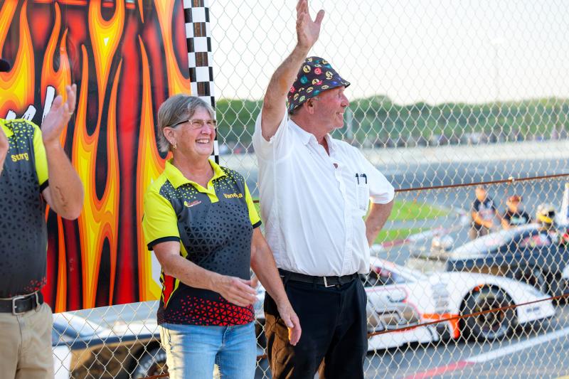 Boss Hogg Pre-Race: Track owner Vanessa Jordan, left, greets drivers and fans before the start of the 2024 Boss Hogg 150. Jasen Dickey Photography Boss Hogg Pre-Race: Track owner Vanessa Jordan, left, greets drivers and fans before the start of the 2024 Boss Hogg 150. Jasen Dickey Photography