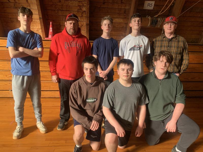 Wiscasset will field a high school baseball team this spring for the first time in several years. Nine players have signed up for a seven-game junior varsity schedule. Pictured, front, from left, Kiernan Atwood, Brennan Smith and Eric Diehl. Back row, from left, Paul Lambert, head coach Jay Bailey, Evan Puterbaugh, Benjamin Gapski and assistant coach Mike Diehl. BILL PEARSON/Boothbay Register Wiscasset JV