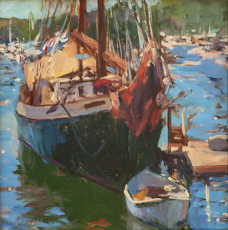 "Angelique at the Dock" by Roberta Goschke, oil, 12” x 12” is among the artist's work now at Sylvan Gallery in Wiscasset. Courtesy of Ann Scanlan "Angelique at the Dock" by Roberta Goschke, oil, 12” x 12” is among the artist's work now at Sylvan Gallery in Wiscasset. Courtesy of Ann Scanlan