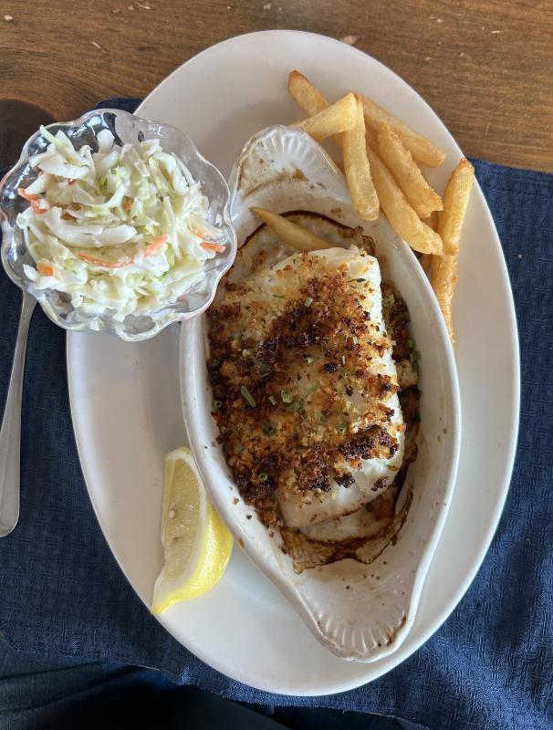 Haddock Monhegan at Tugboat Inn. KEVIN BURNHAM/Boothbay Register Seafood