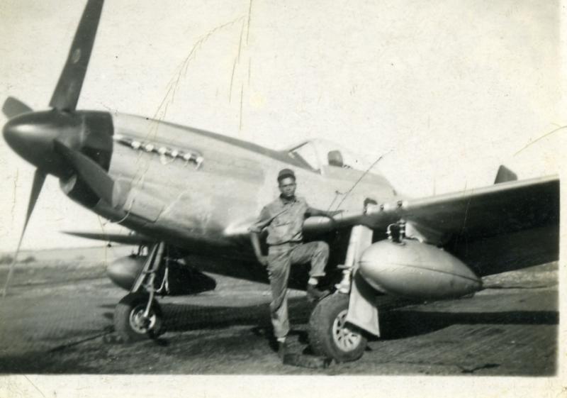 James Sheppard stands in front of a P-51 Mustang aircraft at the Ramitelli Airfield in Italy. Courtesy of Bob Sheppard James Sheppard stands in front of a P-51 Mustang aircraft at the Ramitelli Airfield in Italy. Courtesy of Bob Sheppard