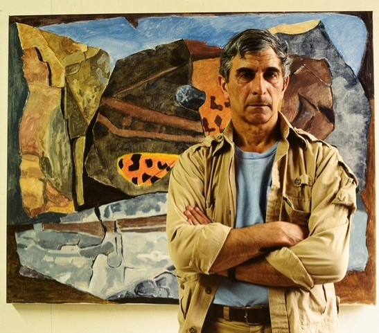 Joseph Fiore with his painting Virgo Tiger in 1987. The Maine Art Gallery and Maine Farmland Trust are collaborating on a retrospective of the artist’s six decades of work. Photo by Peggy McKenna, courtesy the Penobscot Marine Museum. Joseph Fiore with his painting Virgo Tiger in 1987. The Maine Art Gallery and Maine Farmland Trust are collaborating on a retrospective of the artist’s six decades of work. Photo by Peggy McKenna, courtesy the Penobscot Marine Museum.