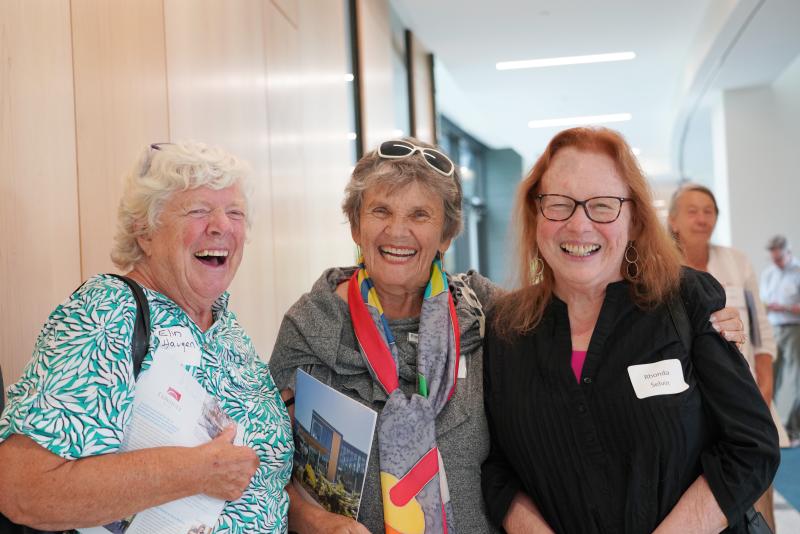 Bigelow Laboratory co-founder Clarice Yentsch poses with Elin Haugen, a former research technician, and Rhonda Selvin