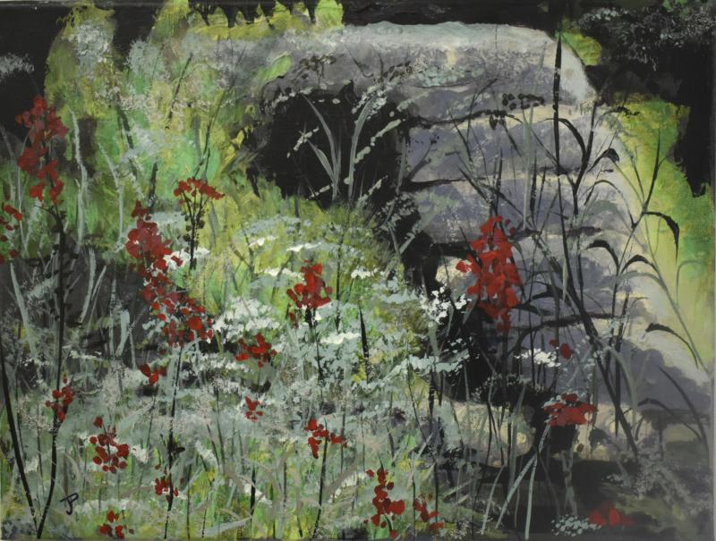 Janet Percival - "Cardinal Weed on the Sheepscot" - acrylic