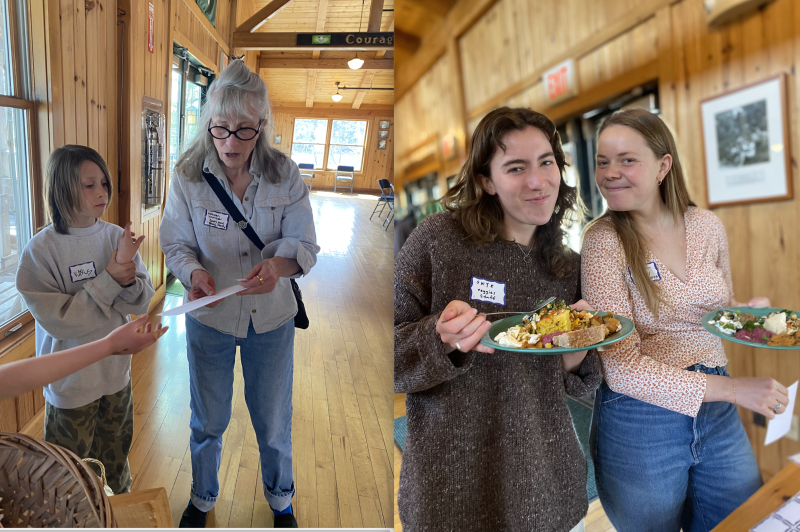 Karlis Ziedens and Kathleen Younger Boothbay Pantry Partner, left photo, and Skye Stinnett team and Campbell Leonard board. Courtesy of Veggies to Table