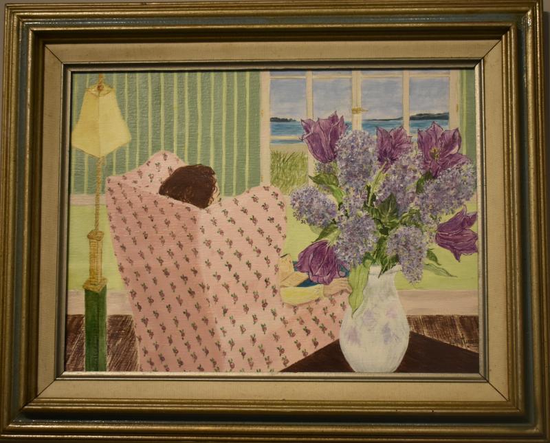 LM Turner - "A Book, A View & Lilacs" - acrylic