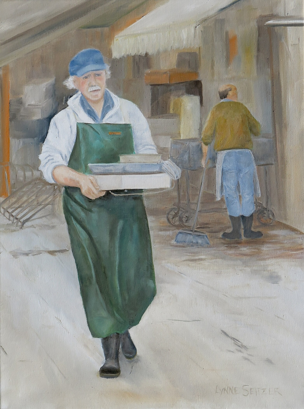"Fish Market" 24" x 18" oil painting by Lynne Seitzer.