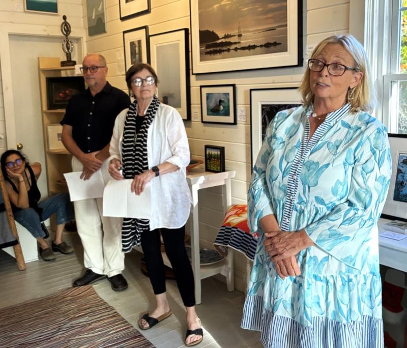 Rep. Holly Stover, CRC director of operations and Addiction Outreach specialist addressing the bidders. LISA KRISTOFF/Boothbay Register