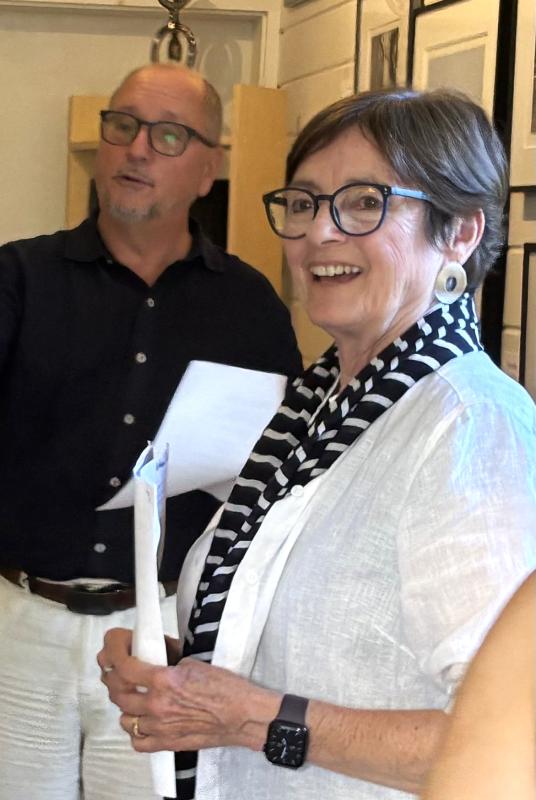 Gallery co-owner Kathleen Jones offered the event's opening remarks. LISA KRISTOFF/Boothbay Register