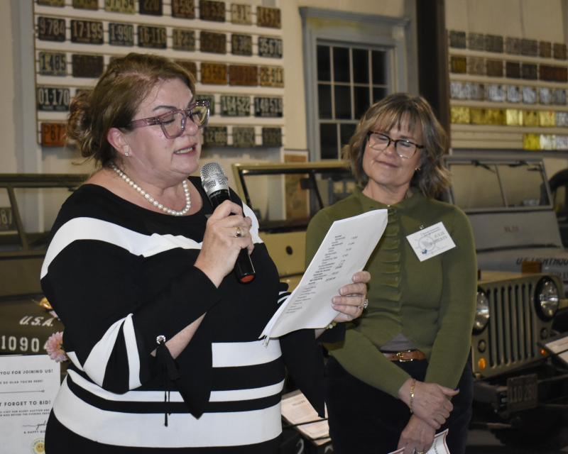 BHRCC Executive Director Lisa Walby delivering a tearful farewell to longtime Chamber board member Julie Roberts. LISA KRISTOFF/Boothbay Register
