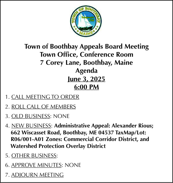 Town of Boothbay Board of Appeals Meeting Agenda