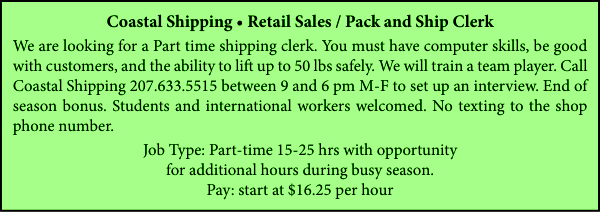 Coastal Shipping Help Wanted
