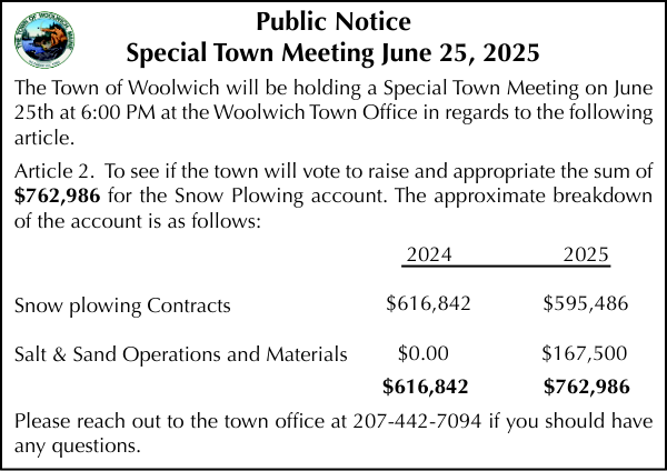 Town of Woolwich Special Town Meeting June 25th, 2025