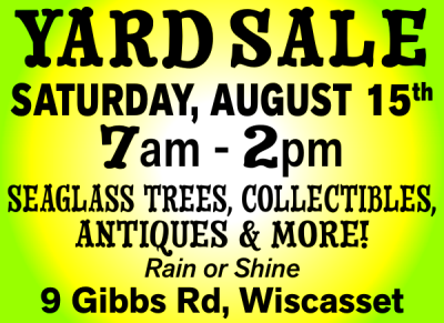 Yard Sale August 15 7 am to 2 pm