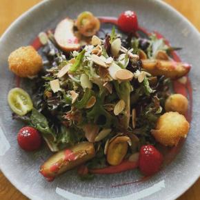 Fried Goat Cheese and Peach Salad. Courtesy of Harborside 1901