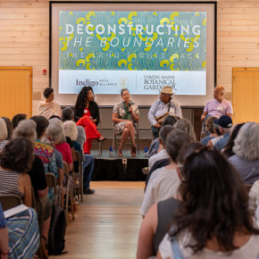 2024 Panel Conversation for Deconstructing The Boundaries: The Land Fights Back. Image by Melissa Keyser, courtesy of Coastal Maine Botanical Gardens