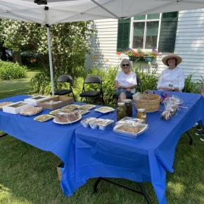 Freda Burnham, Sarah Giles, and Trish Fallon welcome hungry visitors to the Boothbay Region Historical Society bake sale. FRITZ FREUDENBERGER/Boothbay Register