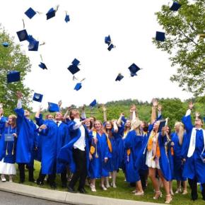 Cap-tossing following the 2025 BRHS graduation ceremony. File photo