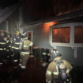 Firefighters work at containing a fire at 2 Maddocks Road in Southport on Monday, Feb. 16. Courtesy of Mark Sullivan