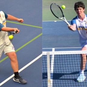 2026 BRHS boys tennis co-captains Griffin Yereance, left, and Harry Hinckley, in action in 2025. File photos