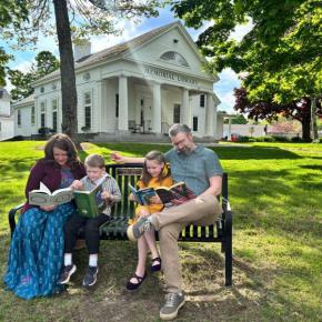 The DeLisle Family outside the Boothbay Harbor Memorial Library. Courtesy of BHML