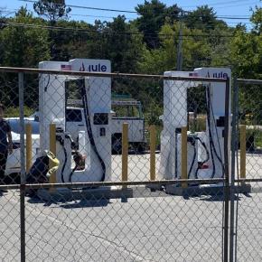 The future of the electric vehicle charging stations at Meadow Mall enters limbo as questions arise about proper permitting. ISABELLE CURTIS/Boothbay Register