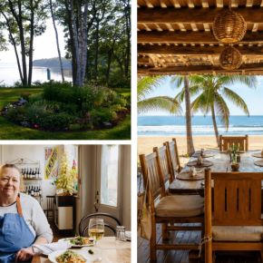 Silent Auction Prize Montage: Maine Oceanfront Retreat for 10, Nine June Dining Experience for 2, Eco-Luxury Escape to Playa Viva