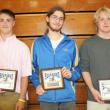 Boys tennis plaque winners, from left, Collin Thompson, Sam Schwehm and Brady Duncan
