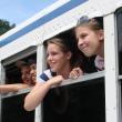 Anna Sirois, left, and Jaime Wheeler look out at a crowd of well-wishers. SUSAN JOHNS/Wiscasset Newspaper