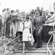 President John F. Kennedy and his sister, Patricia Kennedy Lawford, thronged by well-wishers as he leaves the 10 a.m. Sunday mass at Our Lady Queen of Peace in Boothbay Harbor on Aug. 12, 1962. Courtesy of Tom Carbone Archives 