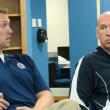 Boothbay Region High School Principal Dan Welch and Boothbay-Boothbay Harbor Consolidated School District board member Brian Blethen take part in a pivotal meeting of the high school's boosters club September 13. SUSAN JOHNS/Wiscasset Newspaper