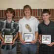 Boys' Cross-Country plaque winners, from left, Alex Owen, most valuable; Kade Smith, coaches award; Kyle Carty, most improved. KEVIN BURNHAM/Boothbay Register 