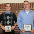 Football plaque winners, from left, Jesse Peters, coaches award; Cormac Miller, most valuable. Missing is Antonio Maulolo, most improved. KEVIN BURNHAM/Boothbay Register
