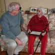 Evelyn Hartung Keene being presented with the Boston Post Cane on December 10 of 2007, talking with then-chairman of the Boothbay Harbor Board of Selectmen, Louis Burnham. KEVIN BURNHAM/Boothbay Register