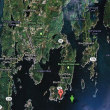 A Google Maps image of the epicenter's location, marked by a green arrow.