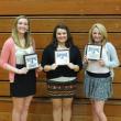 Cheerleaders Louise Monroe (coaches award) Alison Cook, (most improved) and Caroline Knapp, (most valuable player). This season the BRHS cheerleaders were the recipients of conference the spirit award. RYAN LEIGHTON/Boothbay Register
