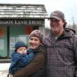 Maria Jenness, Travis Journagan and baby Roy at the Land Trust’s Penny Lake Preserve before an afternoon walk. SUE MELLO/Boothbay Register
