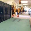 Morgan Crocker practices the long jump in the “all weather training facility” on the second floor of BRHS. RYAN LEIGHTON/Boothbay Register