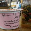 The Alna Store set up this donation canister for the injured dog. SUSAN JOHNS/Wiscasset Newspaper